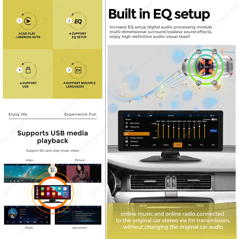 Navifly 6.86/10.26/11.26 بوصة لاسلكي Carplay أندرويد السيارات مشغل MP5 راديو السيارة العالمي الوسائط المتعددة مسجل فيديو FM AUX DSP