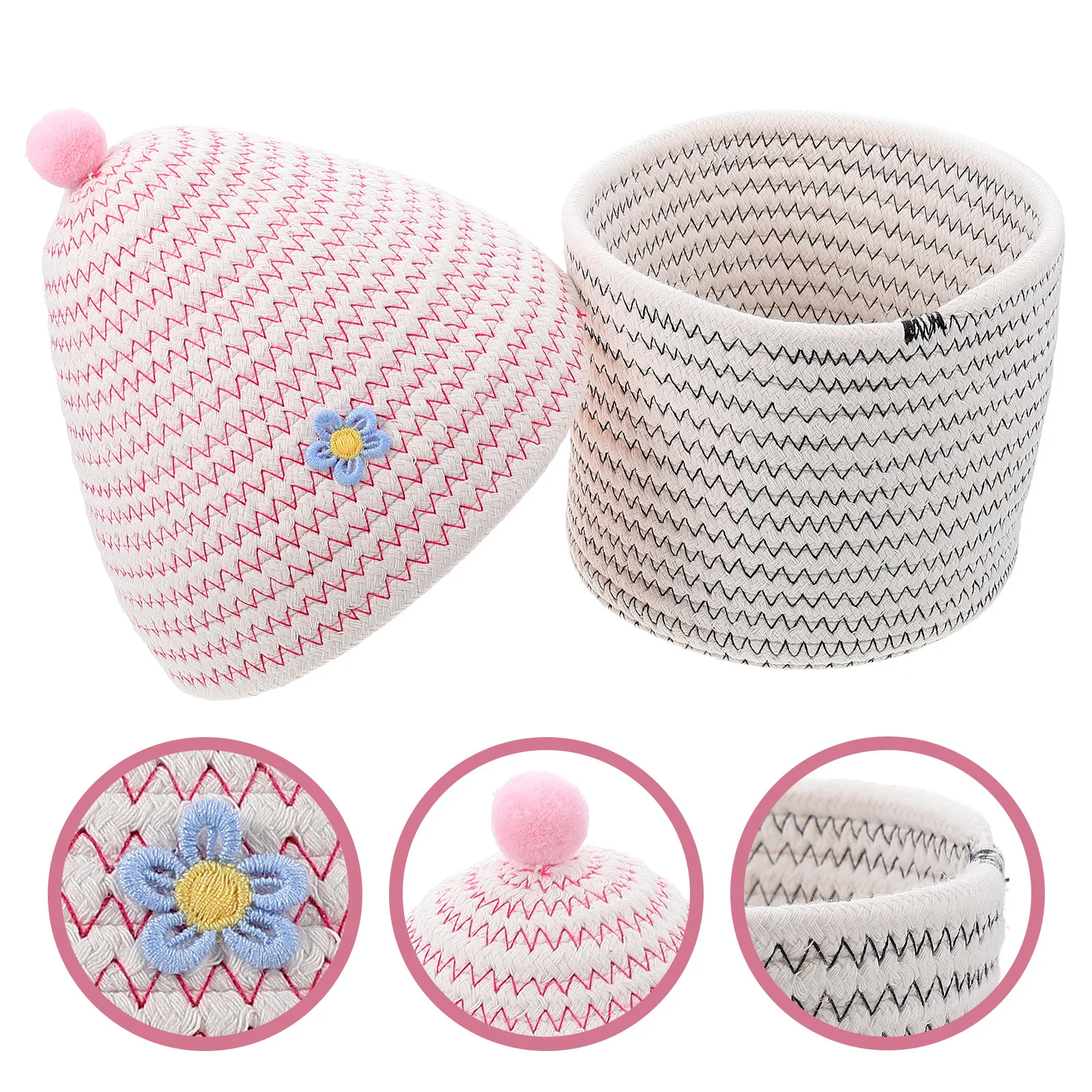 

Small Cotton Basket Woven Desktop Storage Container with Lid for Sundries Cosmetics Snacks Book Storage Multifunctional