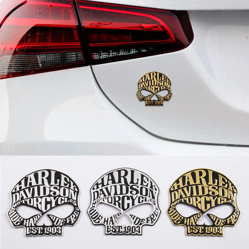 Car Modification 3D Stereo Metal Sticker Harley Skull Logo Motorcycle Personality Decorative Sticker Body Sticker Tail Label