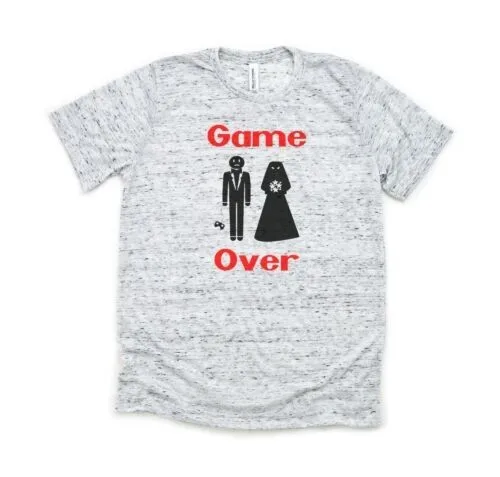 Game Over - Bella and Canvas White Marble Shirt - Size S - Wedding Engagement