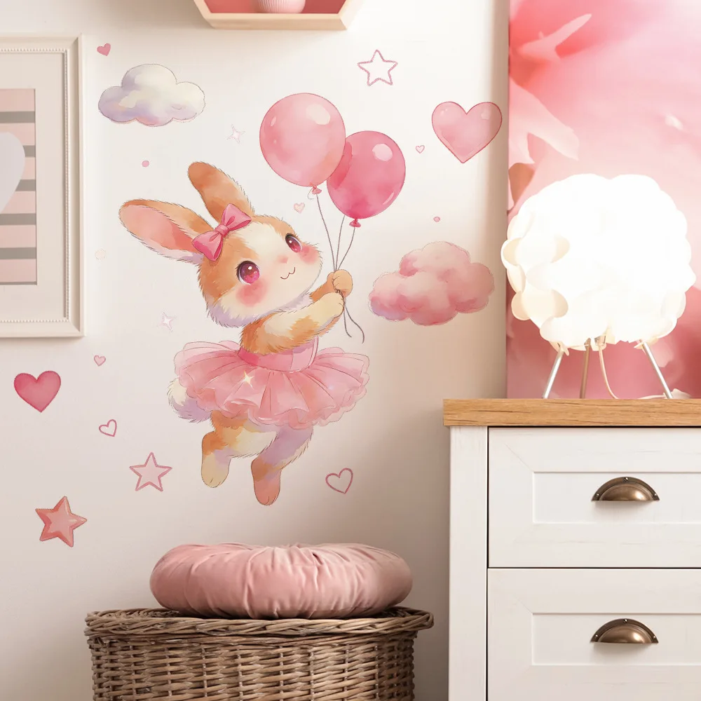 Cartoon Cute Little Rabbit Balloons for Bedroom, Living Room and Study Room Wall Decoration Wall Stickers