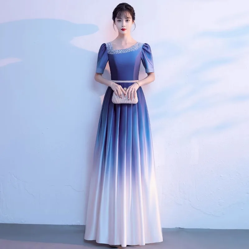 

Red Performance Costume for Women Adult Chorus Director Blue Evening Gown Faionable mid Waist Polyester Wedding Par