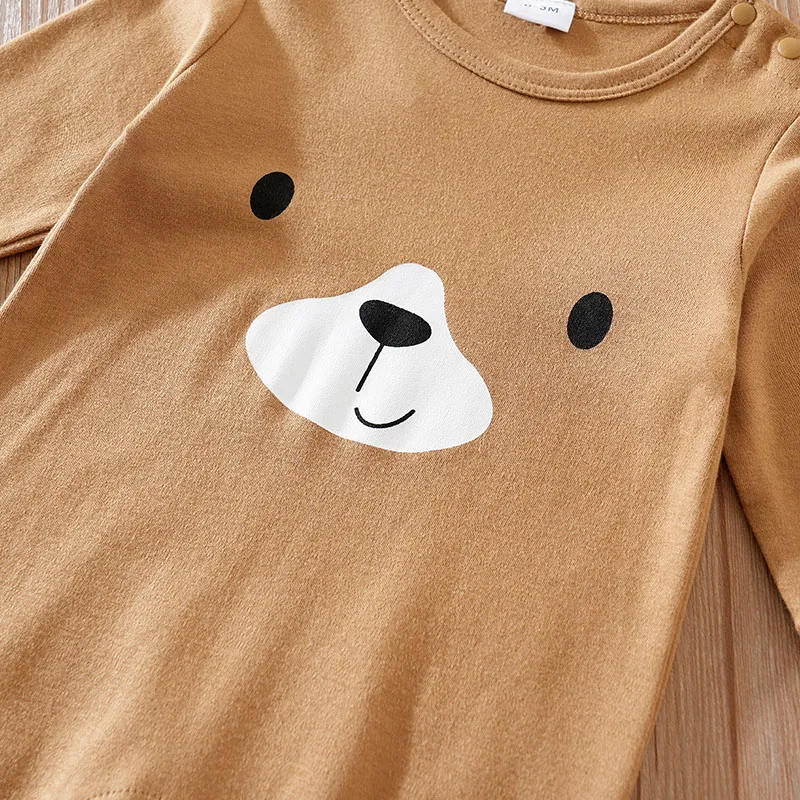 Spring And Autumn Boys And Girls Cute Cartoon Little Bear Dress Up Cotton Comfortable Long Sleeve Baby Bodysuit