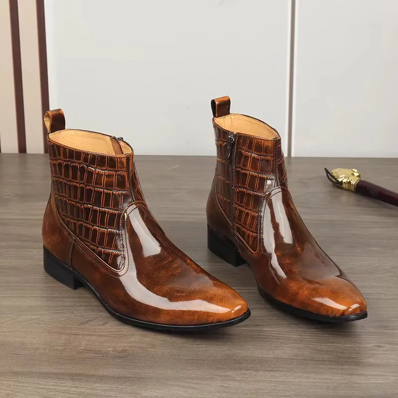 

New Winter Fashion Leather Boots Business Casual Pointed Toe Ankle Boots British Style Men Shoes