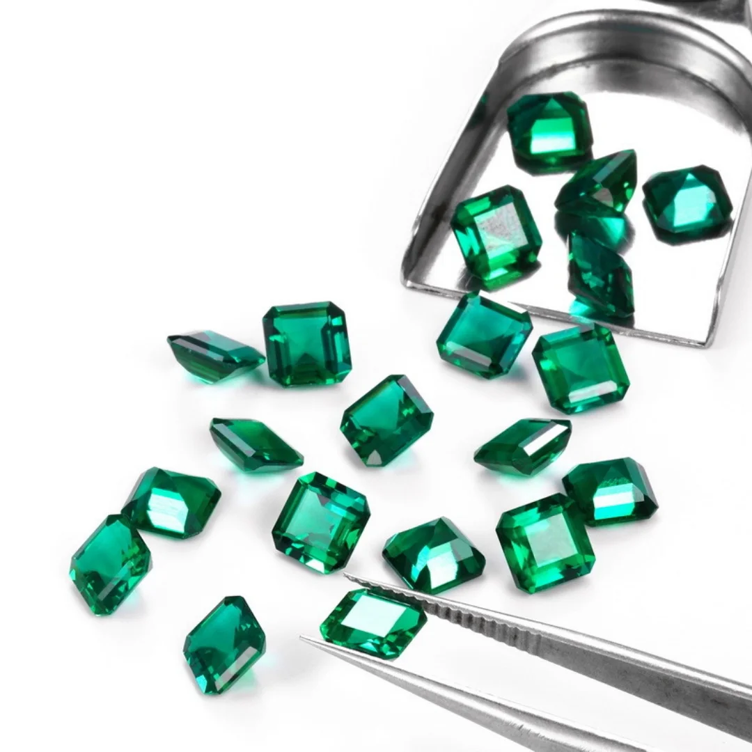 Lab Grown Zambian Emeralds Hydrothermal Manual Cutting Asscher Shape Selectable AGL Certificate For Fine Jewelry Ring Make