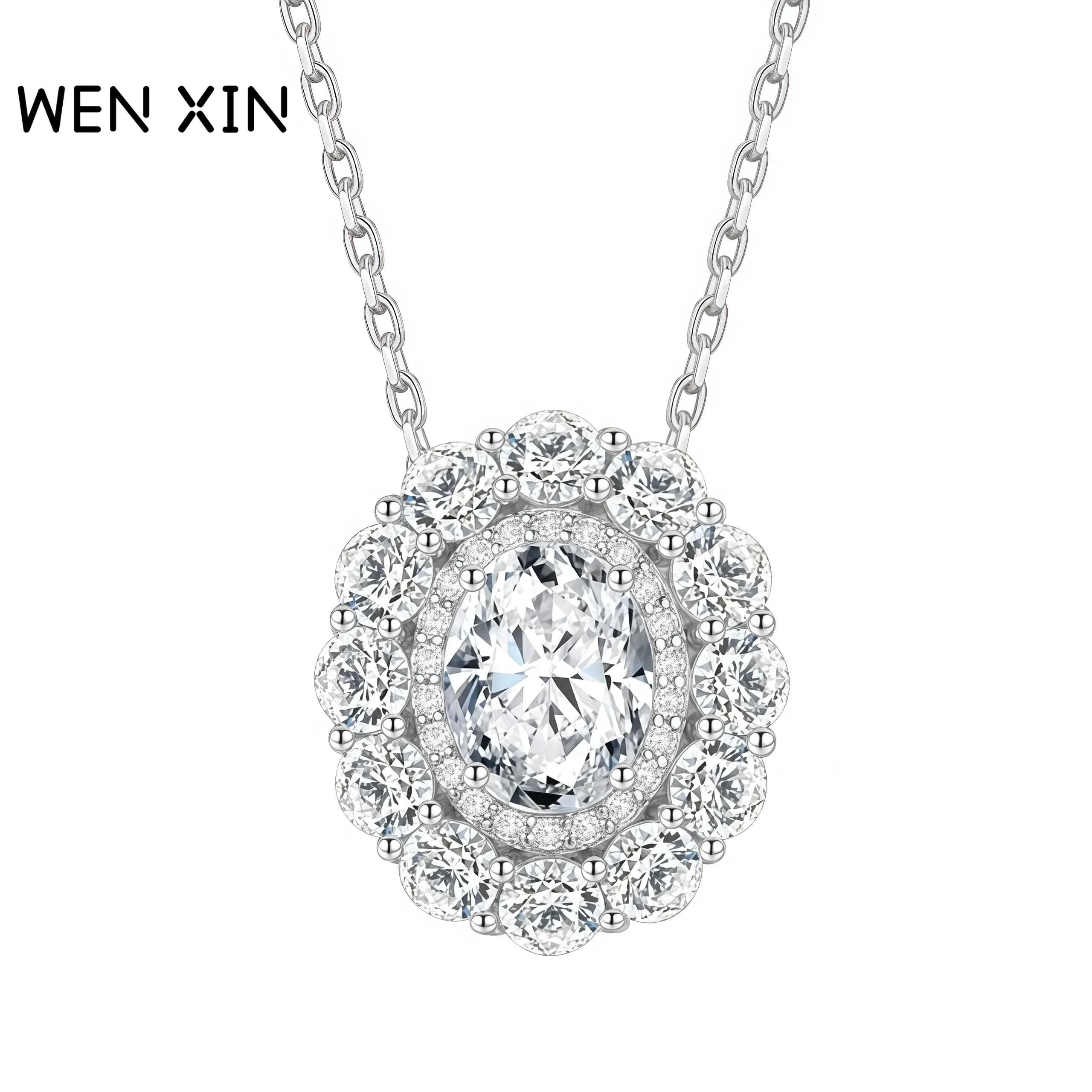 

WENXIN Brand Hot Selling Fashion Classic Elliptical surround set with Necklace 925 Sterling Silver Women Necklaces Jewelry