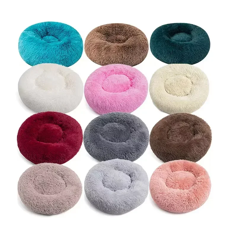 Comfortable Non Slip Imitation Fur Fluffy Donut Pet Bed for Dogs and Cats Soft Sleeping Cushion in Various Colors