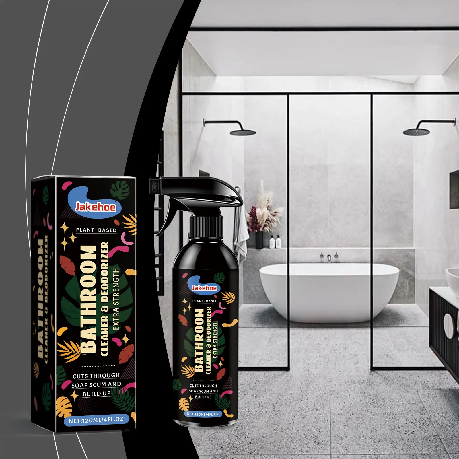 

120ml Multi-Surface Bathroom Cleaner - Removes Hard Water Stains & Soap Scum - Plant-Based Formula for Tiles, Glass & Toilets