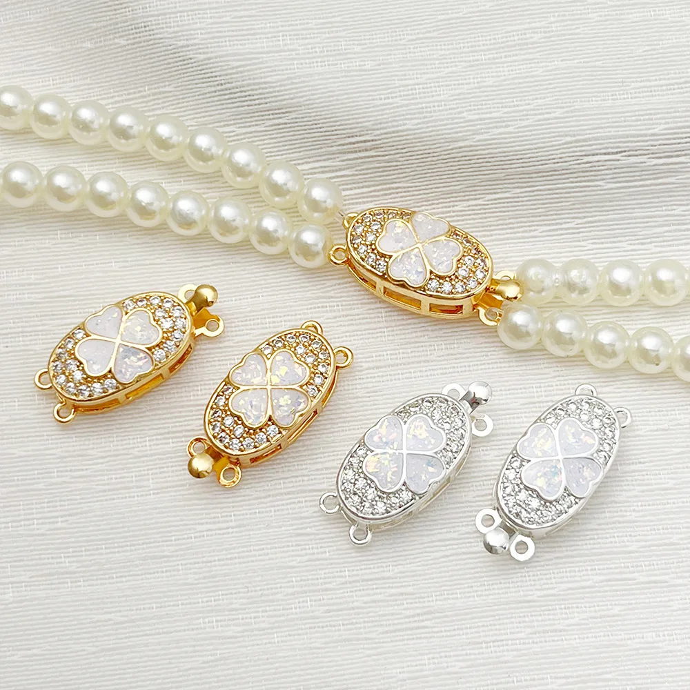 

1pc Jewelry Making Connector Copper Gold Plated Four Leaf Clover Buckle DIY Handmade Pearl Necklace Bracelet Accessorie Material