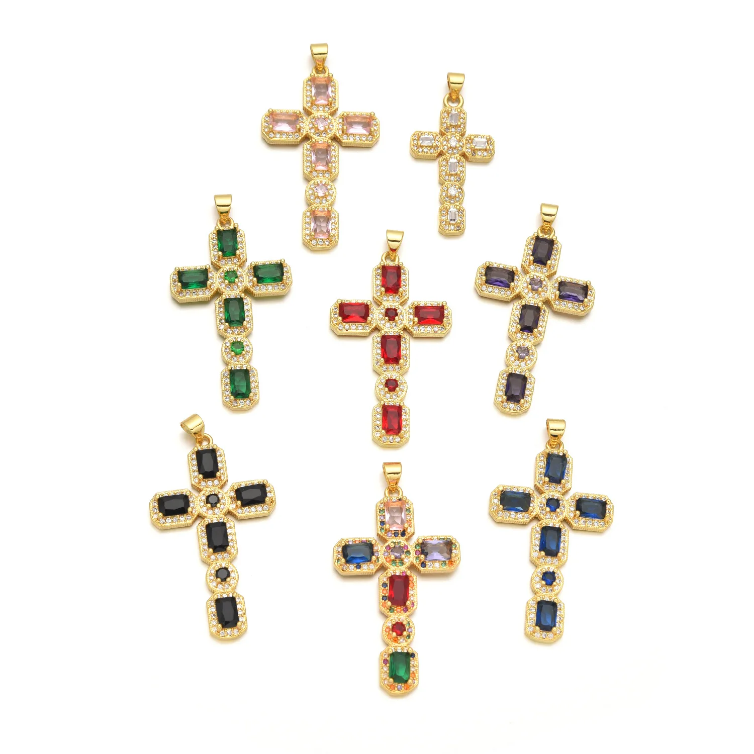 5 Pieces European and American Fashion Zircon Cross Pendant Accessories DIY Pearl Necklace Jewelry Making Materials Wholesale