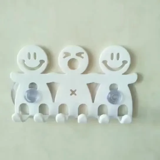 Wall-Mounted Toothbrush Holder with Suction Cup - Cute Cartoon Smile Design, PVC, No Drilling Required, Space-Saving