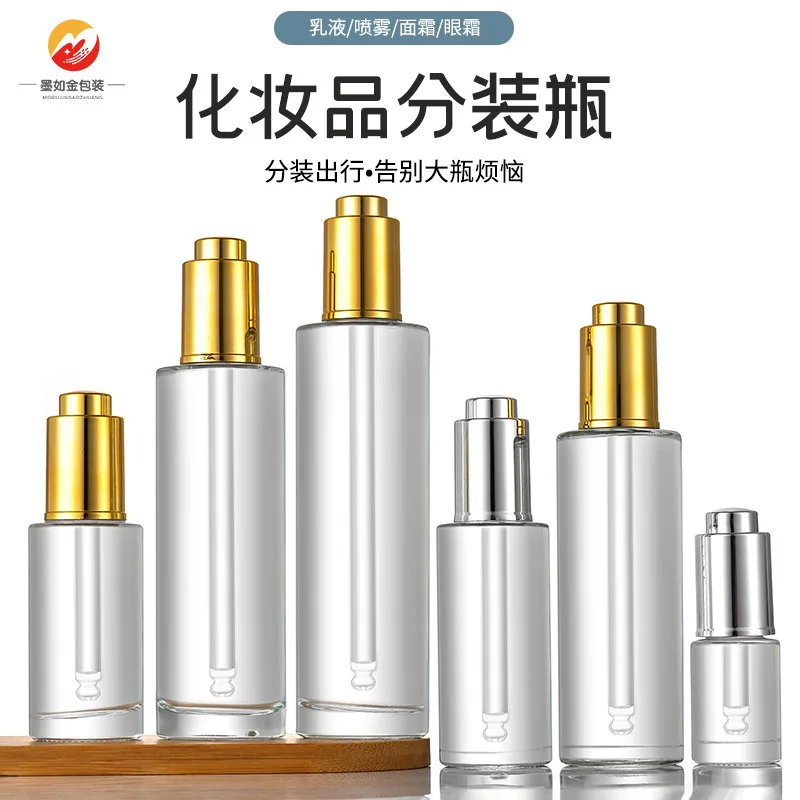 Flacone contagocce in vetro spesso rotondo trasparente satinato da 50 ml 60 ml per oli essenziali Essenza Goccia per occhi Tappo pipetta Ricarica piatta