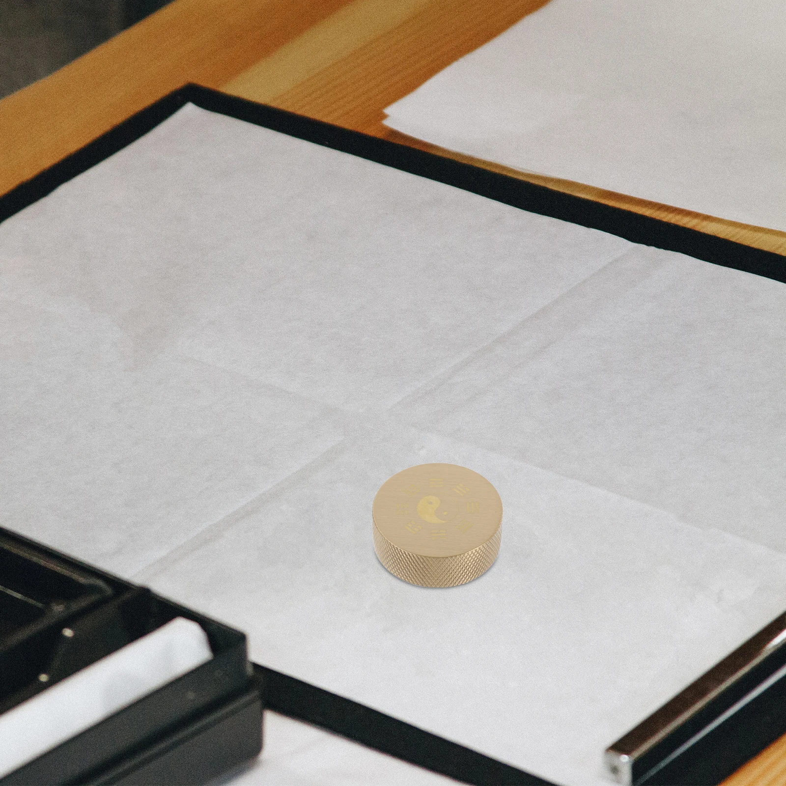 

Brass Bagua Paperweight Solid Round Chinese Calligraphy Heavy Decorative Writing Desk Accessory