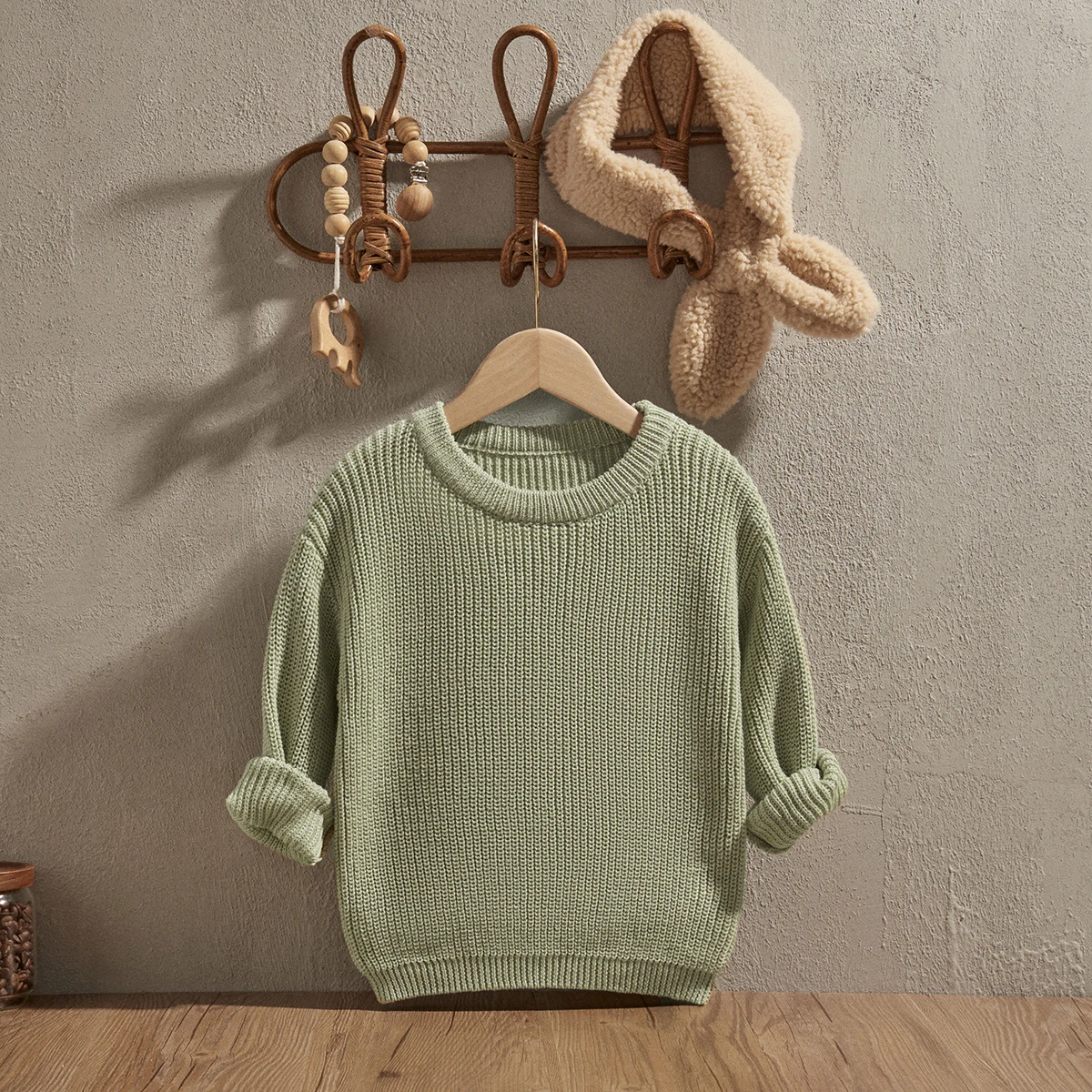 EWODOS Little Boy Girl Knitted Sweater Casual Solid Color Crew Neck Woolen Long Sleeve Pullover Tops for Newborn Autumn Winter