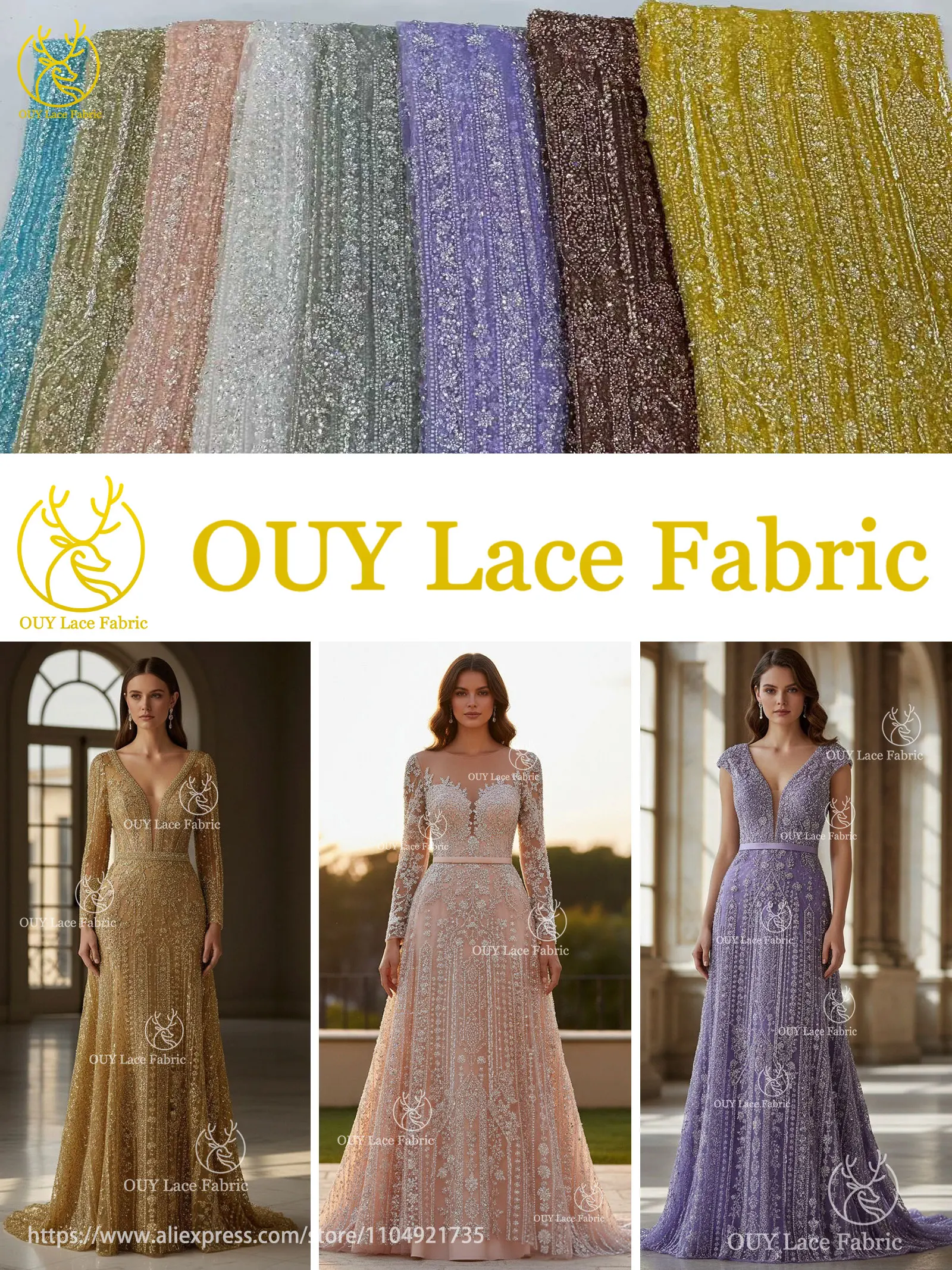 Beautiful Elegant African Handmade Beaded Lace Fabric 2025 Fashion French Nigerian Sequins Embroidered Lace Wedding Dresses