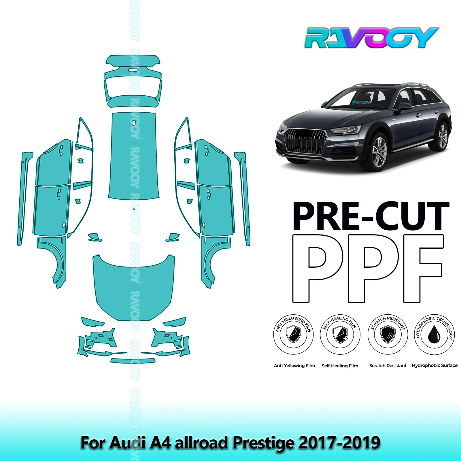 For Audi A4 allroad Prestige 2017-2019 Full Body 8.5Mil Pre-Cut Paint Protection Film PPF Stone Chip Kit | Clear/Matte/Black