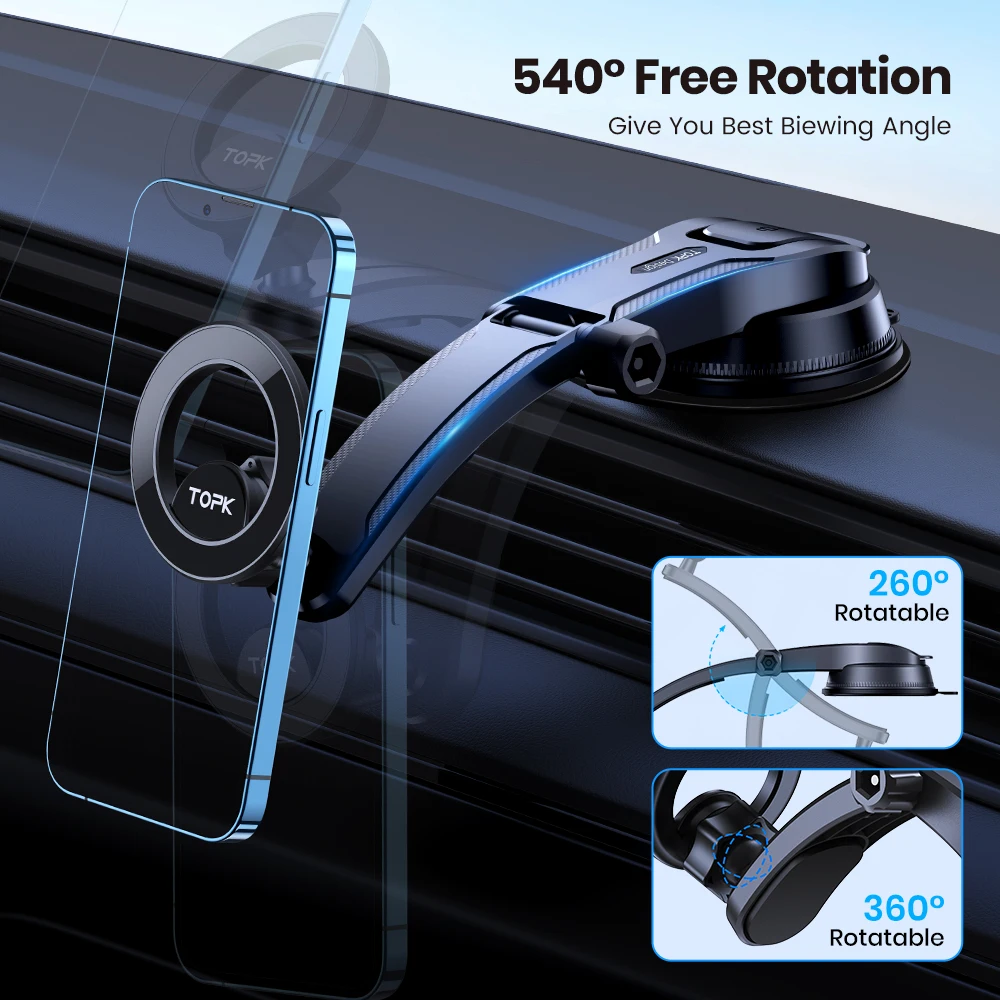 TOPK Magnets Magnetische Autohalterung für das Armaturenbrett, Lüftungsschlitz, 360° drehbar, für iPhone 15, 14, 13, Mag-Safe – Detail 5