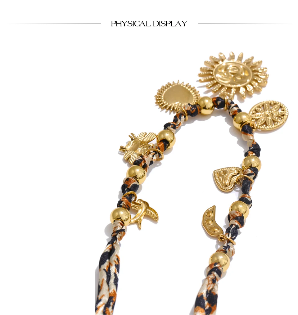Yhpup Beliebte Edelstahl-Halskette mit Leopardenmuster, Polyester, Sonnenblume, Herz, Insekt, Tropfenkragen, 18 Karat PVD-beschichtet, Modeschmuck, Geschenk – Detail 9