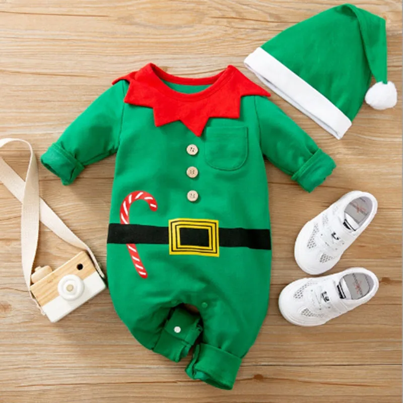 Christmas Costume 2023 New Year Clothing Toddler Baby Boys Girl Romper Long Sleeved Cotton Cartoon Print Infant Baby Jumpsuit