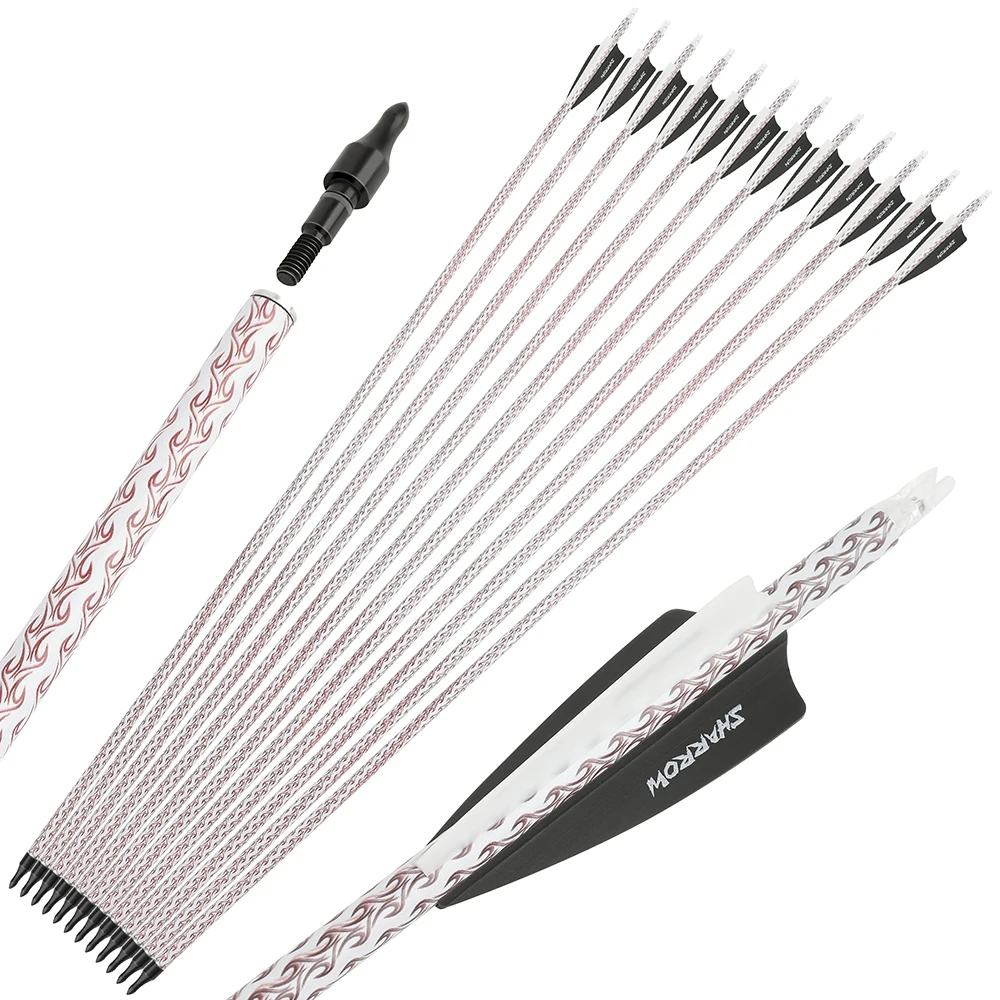 Archery Shooting Hunting 6/12pcs 30Inch Mixed Carbon Arrows Spine 500 Replaceable 100 Grain Arrowhead 3