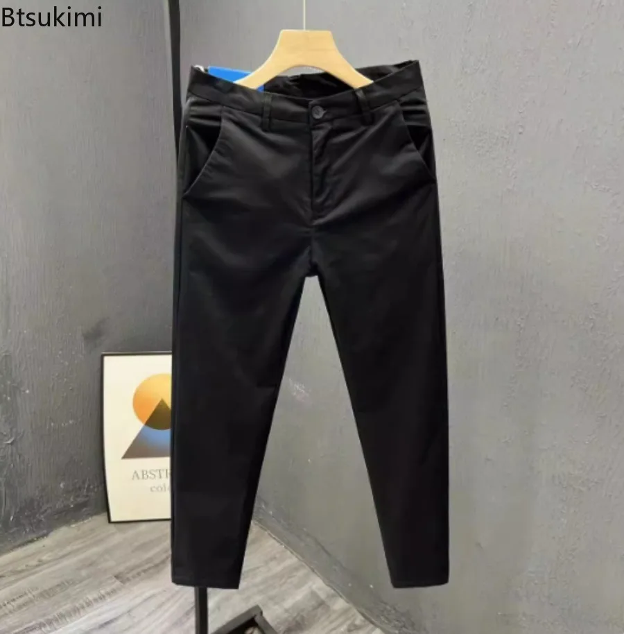 New 2025 Men's Cotton Elastic Casual Trousers Spring and Autumn Slim Fit Business Formal Pants High-end Comfortable Tenths Pants
