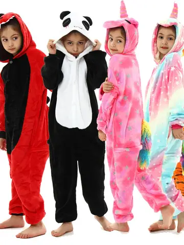 MINISO kids panda pajamas children dinosaur pijama girls unicorn kigurumi onesies boys stitch jumpsuits flannel blanket sleepers