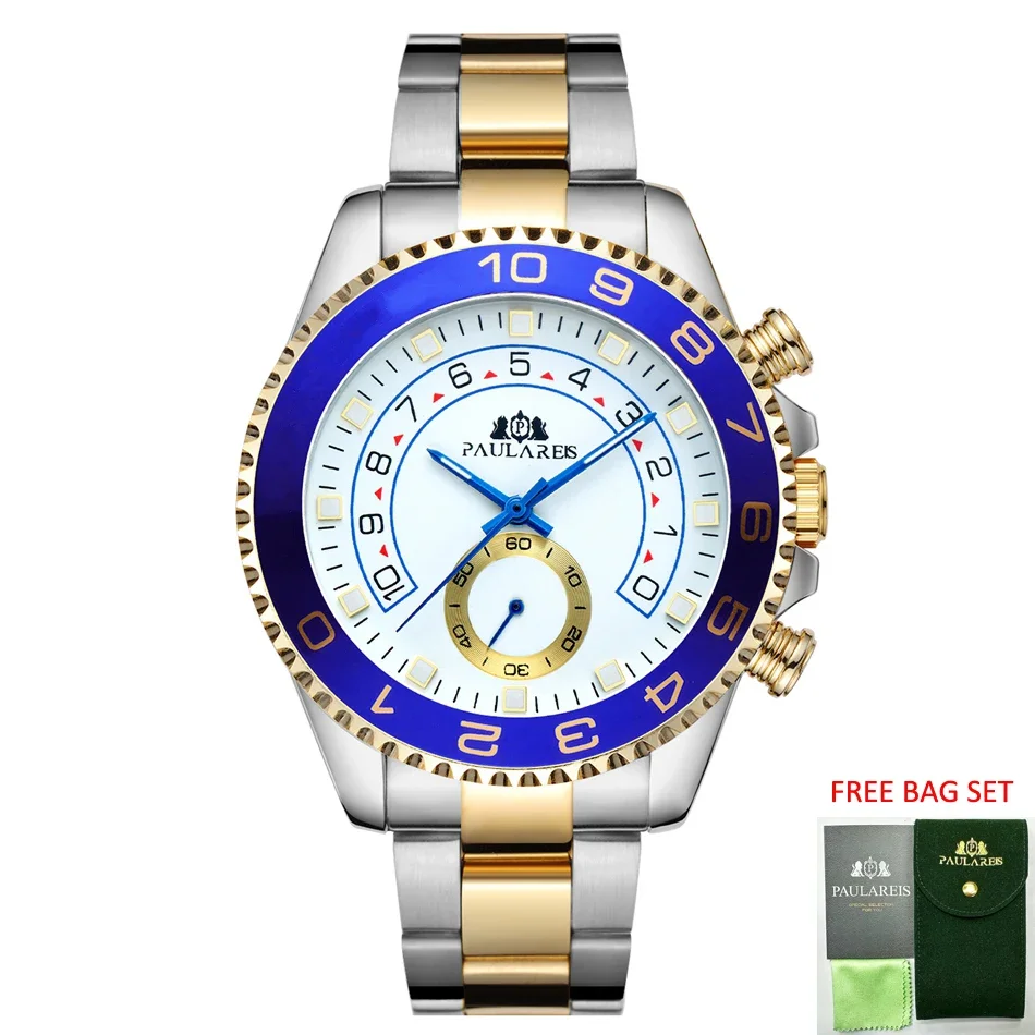 Orologio da uomo di lusso meccanico automatico a carica automatica in acciaio inossidabile casual oro blu Master Fashion