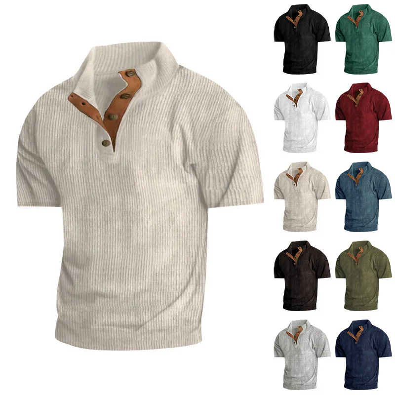 

Men's Solid Color Casual Stand-Up Collar Short Sleeve Sweater