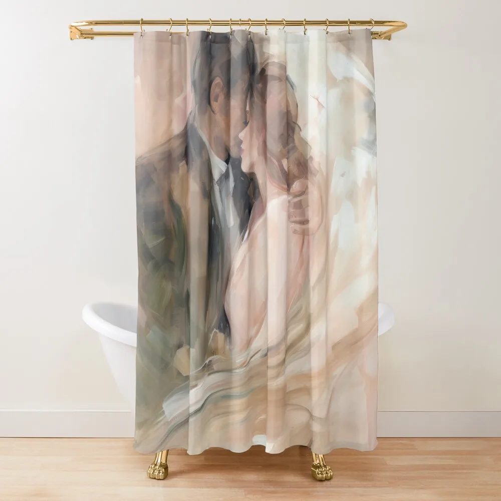

Coquette aesthetic vintage painting of a couple Shower Curtain For Bathrooms Washable Waterproof Fabric Shower Curtain