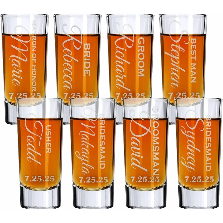 

Custom Engraved 2 oz Shot Glass for Wedding Celebrations Personalized Etching on Each Glass Perfect Groomsman and Bridesmaid Gi