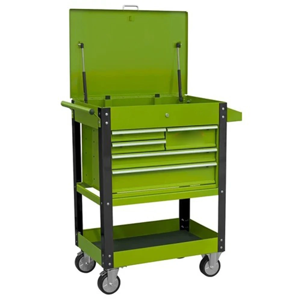 Green 5 Drawers Tool Cart Rolling Hand Tool Trolley With Wheels Suitable For Auto Repair Warehouses