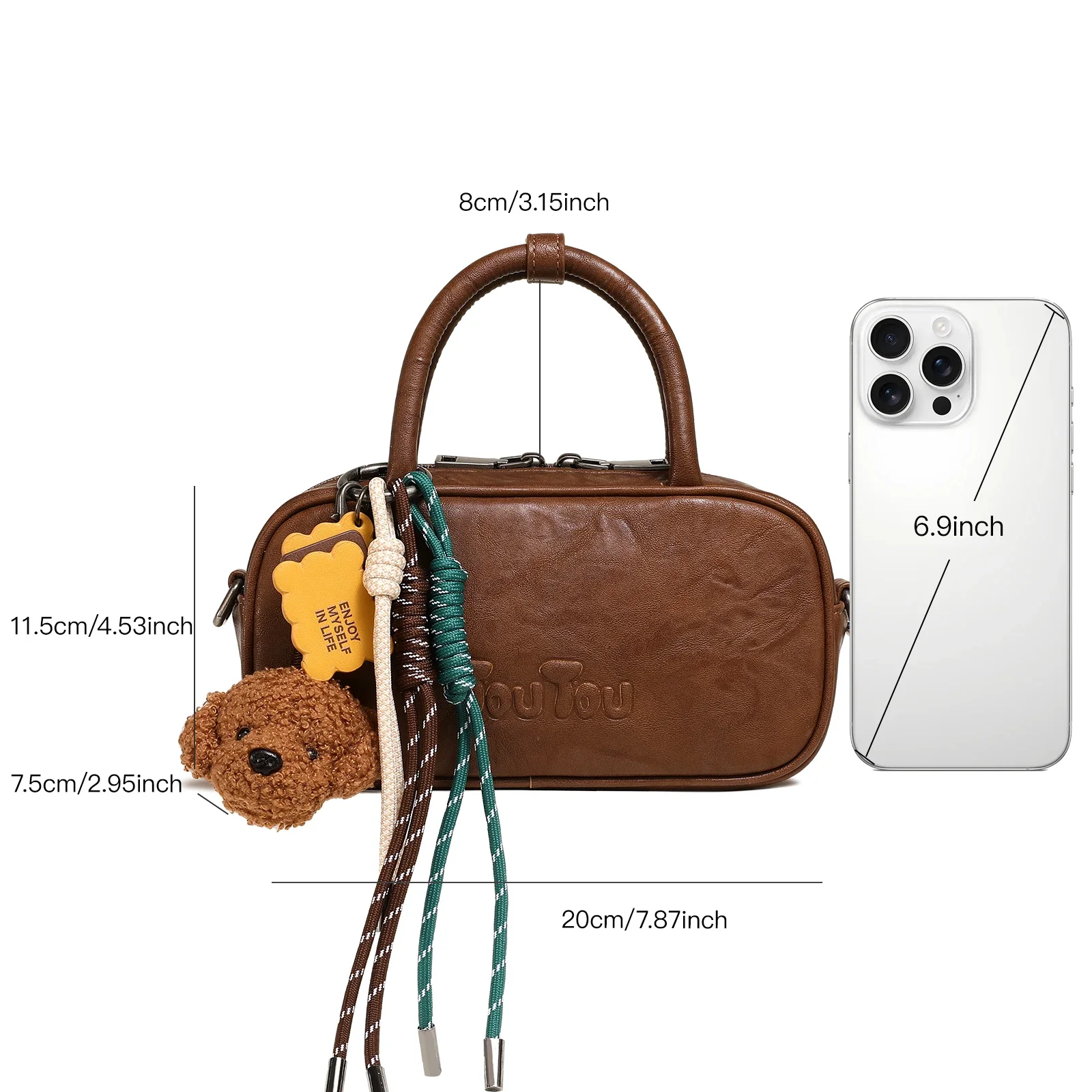 TOUTOU  brown Bowling Bag boston bag Imitation Plant Tanning Premium Shoulder Handheld Crossbody Bag for Women Gift for Her