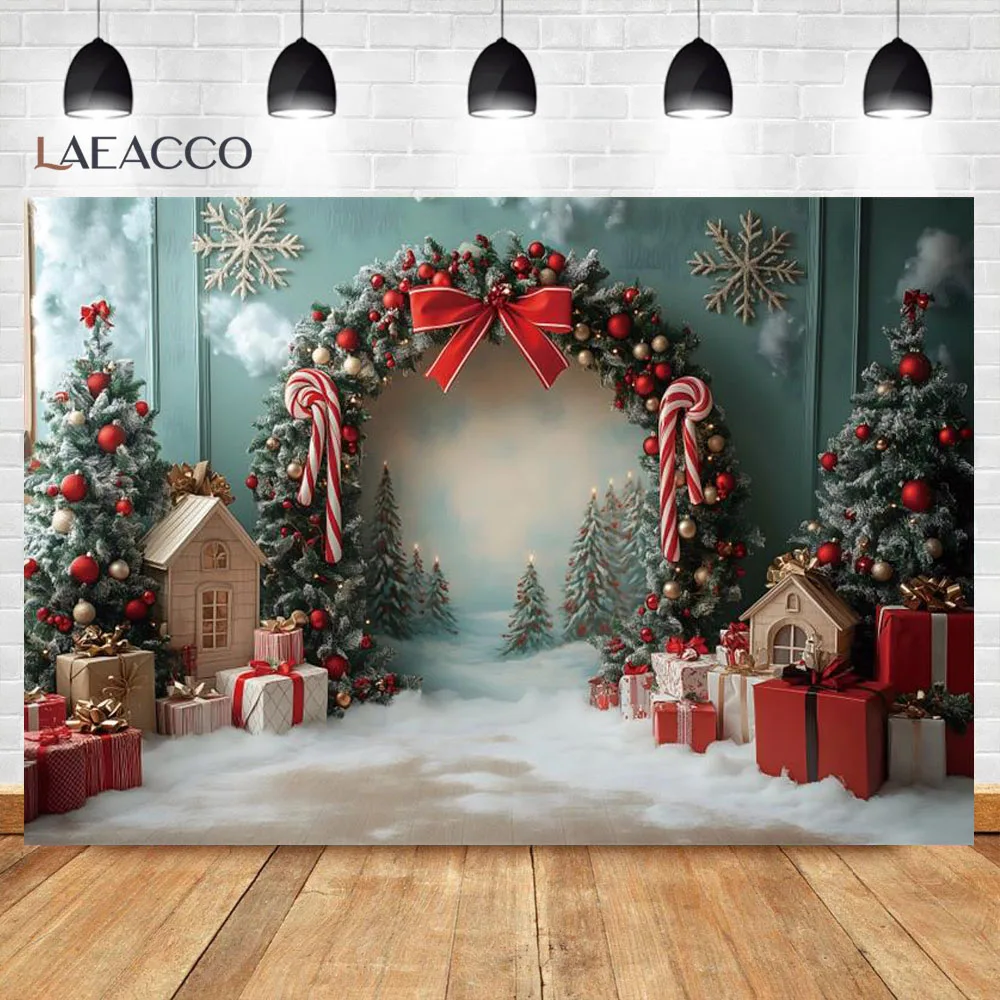 Winter Christmas Interior Backdrop Photography Xmas Fireplace White Christmas Tree Gifts Pine Trees Photo Background Photocall