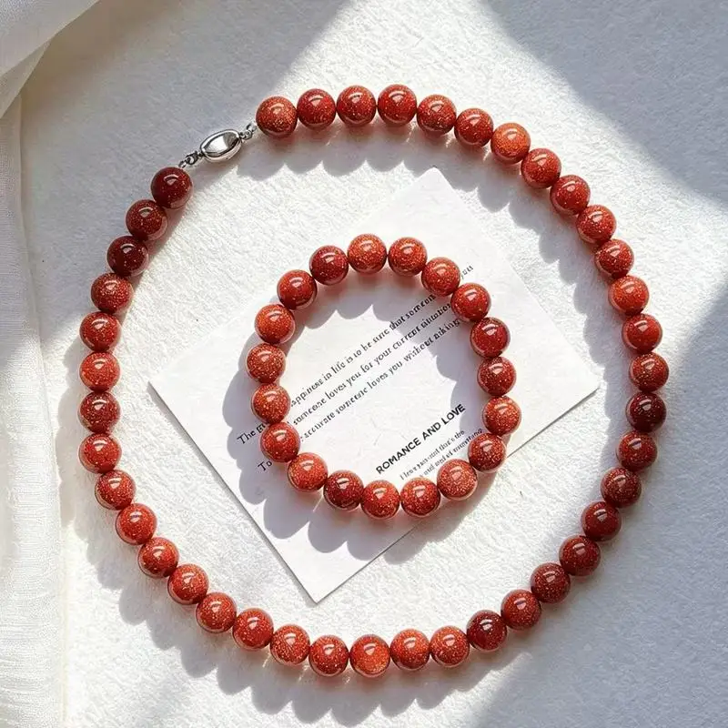 10mm high-quality gold sandstone design clavicle chain necklace and bracelet set