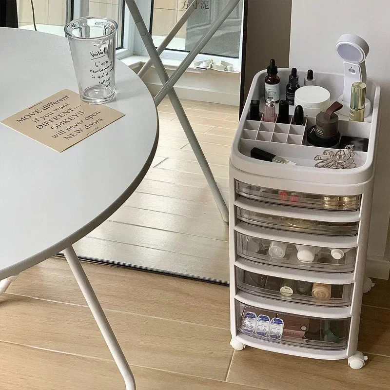 trolley dust storage cabinet, cosmetic skin care product rack with wheels large capacity