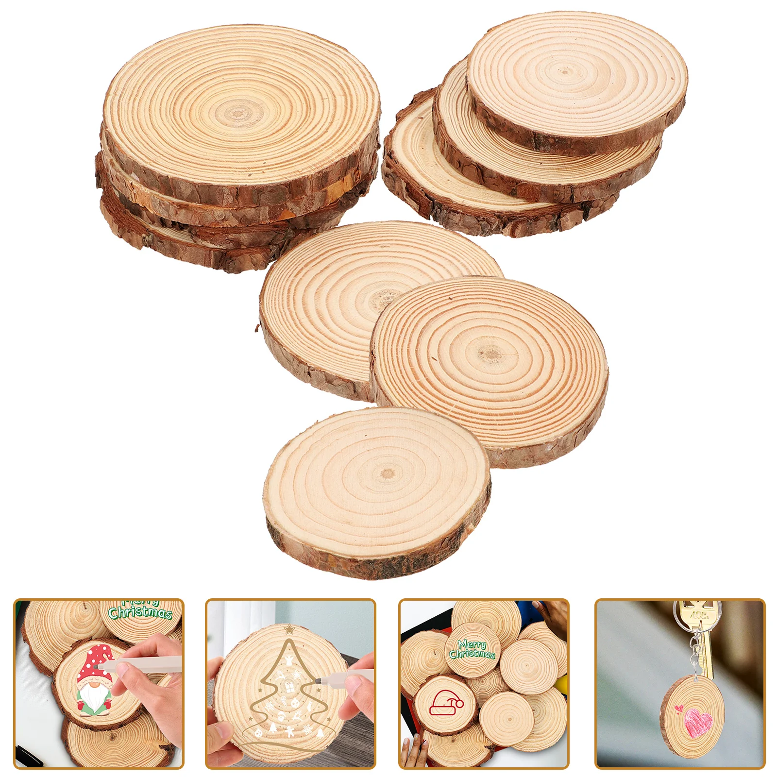 

Wooden Keychains Decorative Pendants Round Wood Chips Locket Slices H made Crafts Macrame Hoops Log Decoration Durable