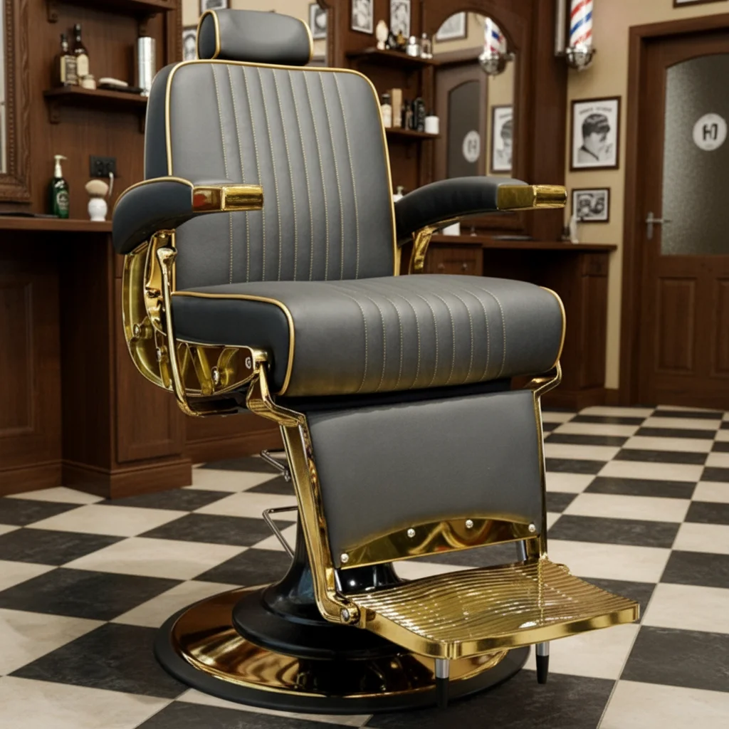 

@#2026 A Luxury Royal Gold Modern Hairdressing Barber Chair Durable Reclining Height Adjustable Salon Furniture For Hotel Use