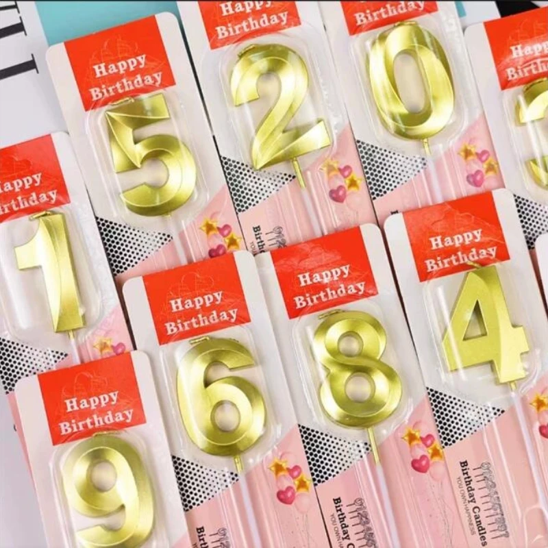 0-9 3D Gold Diamant Zahl Kerzen rauchfreie Kuchen Topper Kinder große Geburtstagskerze Hochzeitstag Party DIY Dekorationen