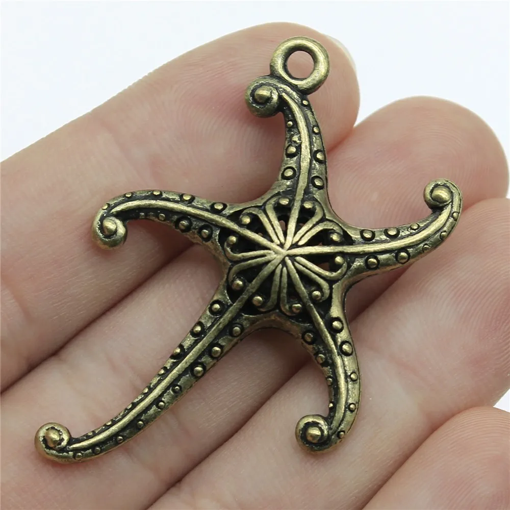 WYSIWYG 2pcs 45x43mm 3D Hollow Starfish Charm Fashion 3D Starfish Charm 3D Hollow Starfish Pendants Antique Silver Color