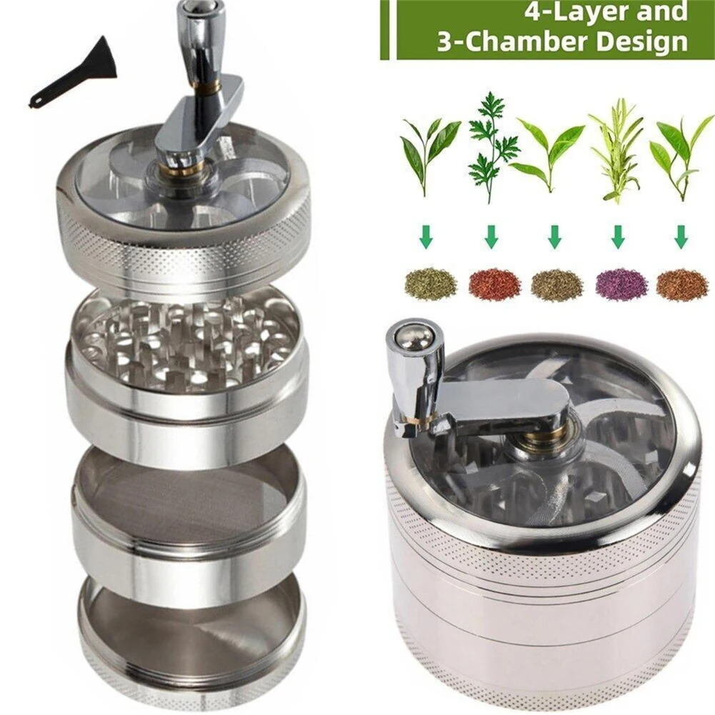 40mm 4 Layers Hand Muller Herb Tobacco Spice Herbal Metal Smoke Crusher Portable Grinder With Handle Mills Kitchen Accessories