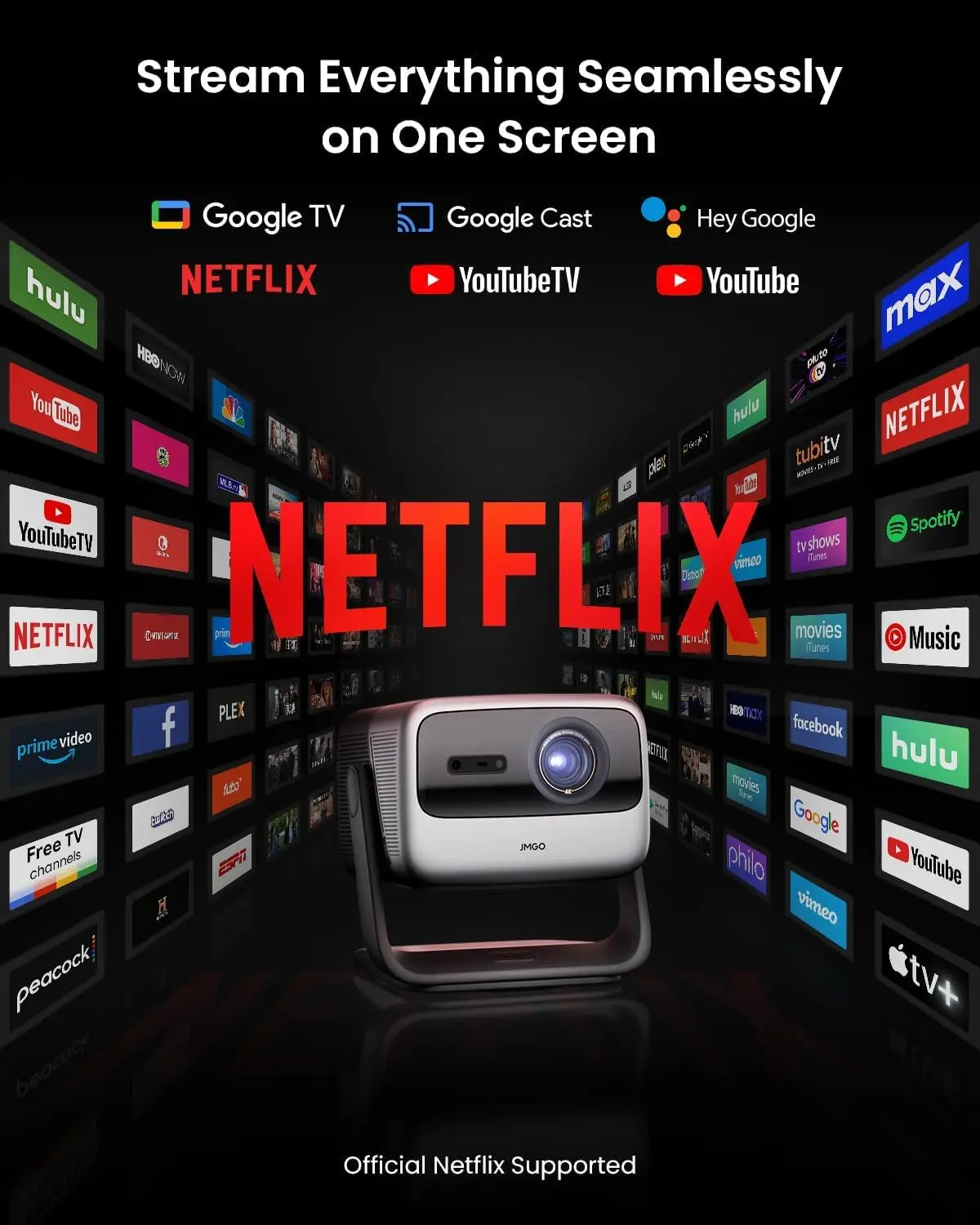 4K Projector 3300 Lumens Google TV Netflix Auto Screen Fit HDR10 3D Home Theater Dolby Digital
