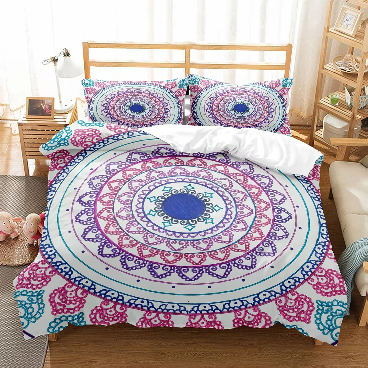 Mandala Bedding Set Boho Geometric Duvet Cover Twin Queen Size Exotic Floral Comforter Cover Modern Trippy Bedroom Decorative