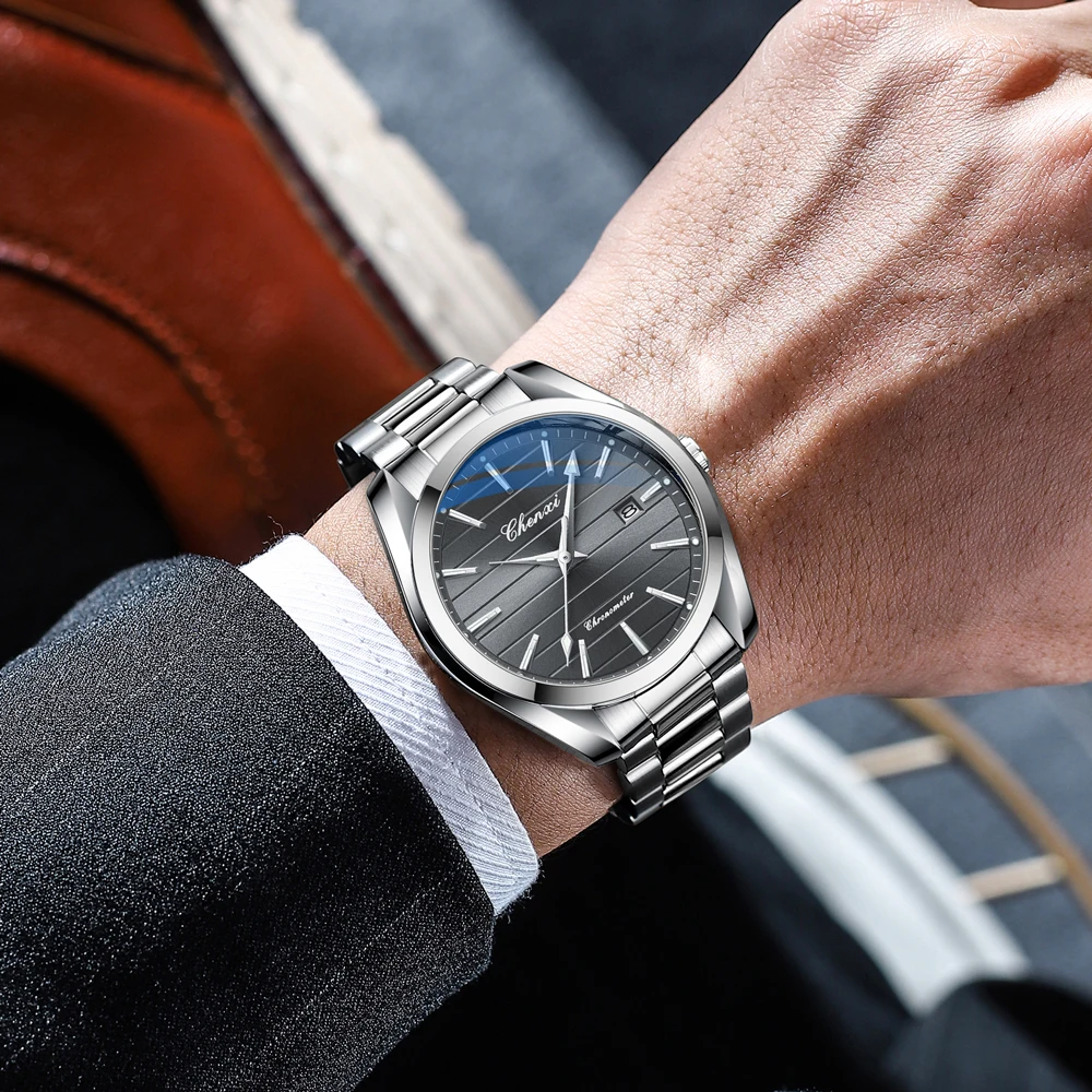 CHENXI Высокое качество мужские кварцевые часы из нержавеющей стали водостойкие светящиеся стильные деловые минималистичные наручные часы мужские подарки