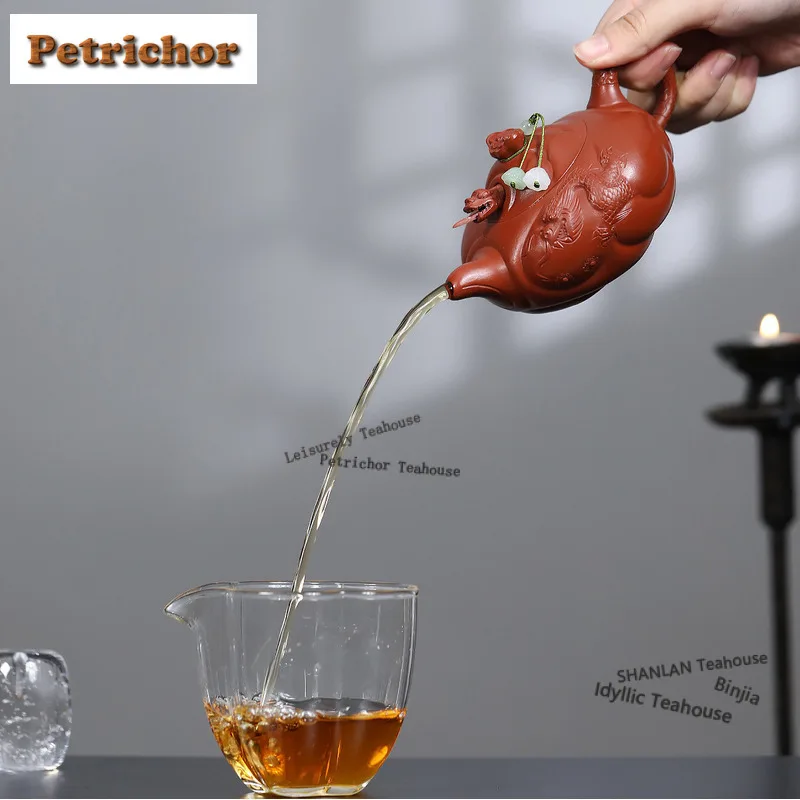 230ml Boutique Yixing Purple Clay Teapots Famous Master Handmade Dragon Fish Pot Raw Ore Zhu Mud Tea Soaking Kettle Zisha Teaset