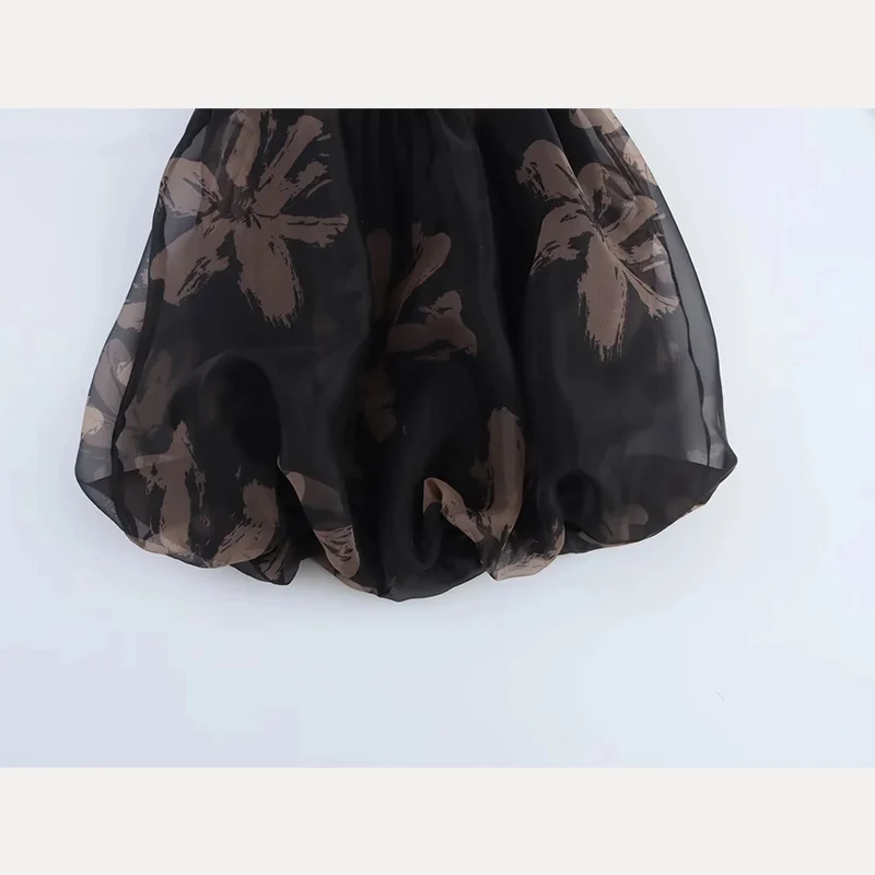 

Spring New Sle Women's Retro Print Waist-Cinching Organza ter Flower Bud Skirt Sexy Polyester Fiber 00% Gown Dr