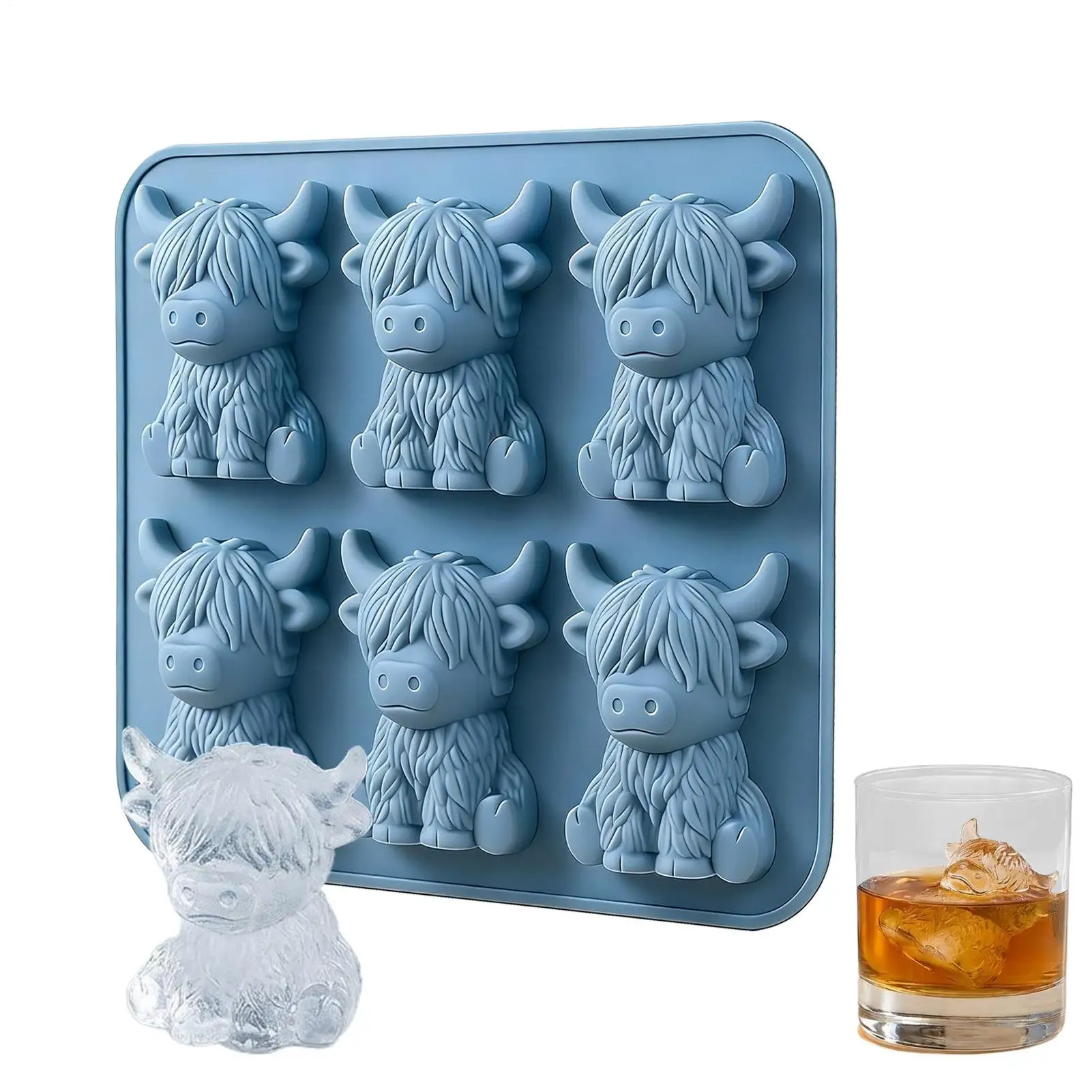 Molde de Silicona para Hielo con 6 Cavidades en Forma de Vaca, Herramienta Flexible para Hacer Cubitos de Hielo para Whisky, Cócteles, Bourbon y Tequila