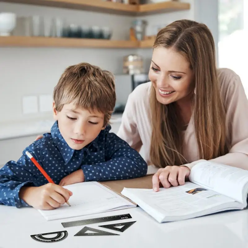 سبائك الألومنيوم قياس حاكم مجموعة ، أدوات الرسم الهندسي ، قابلة لإعادة الاستخدام الرياضيات أداة ، 4 قطعة