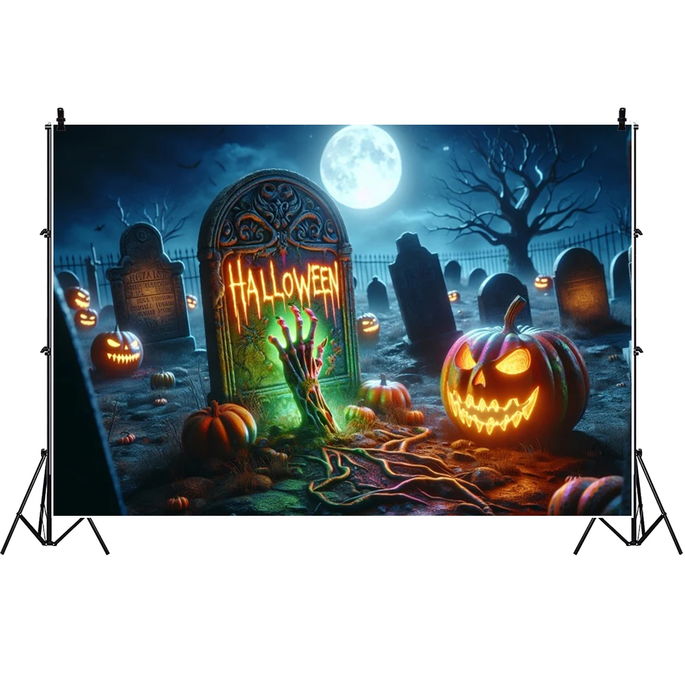 ハロウィン写真背景ホラーナイトムーンナイト怖い墓地カボチャランタン不気味なパーティー背景写真スタジオ小道具