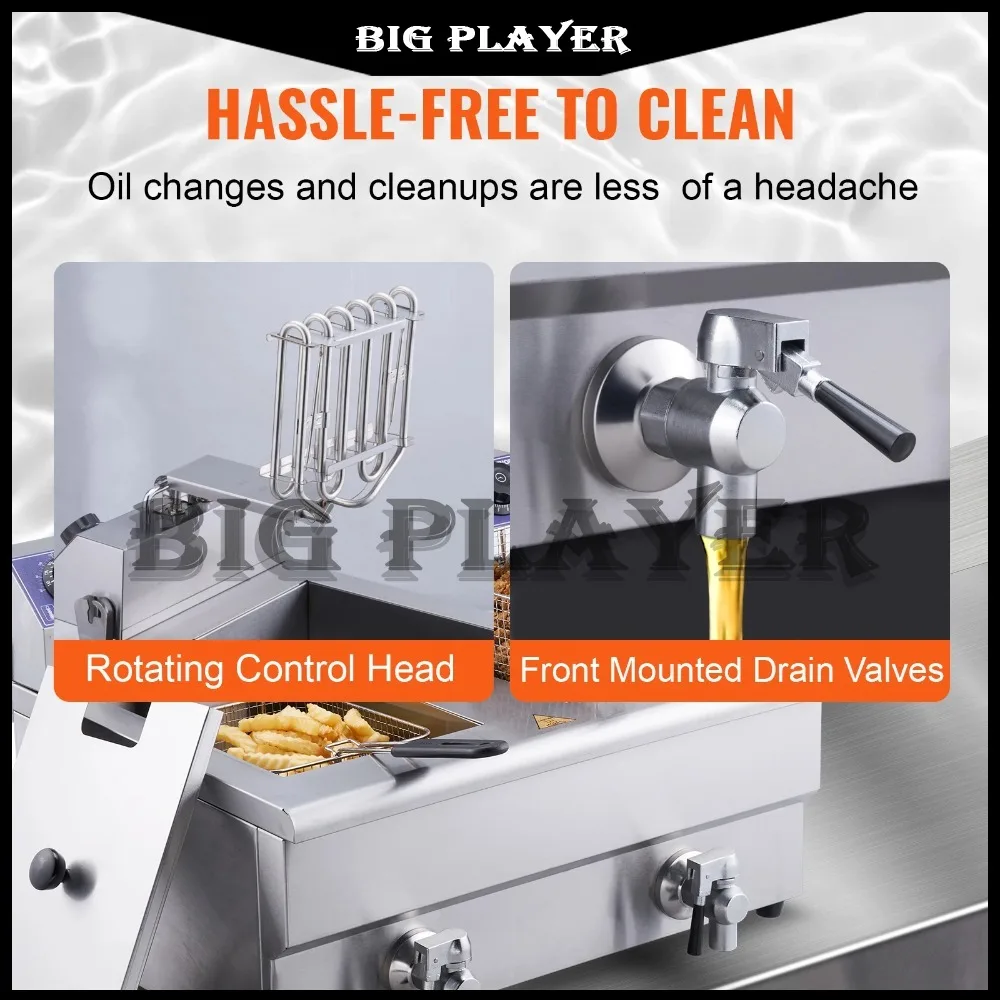 Friteuse électrique commerciale avec double réservoirs 12L 3000W, comptoir en acier inoxydable pour poulet frit, frites