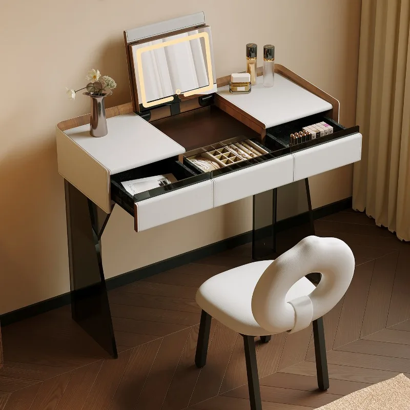 Small apartment vintage cream-style vanity table, high-end Italian minimalist flip-top vanity table